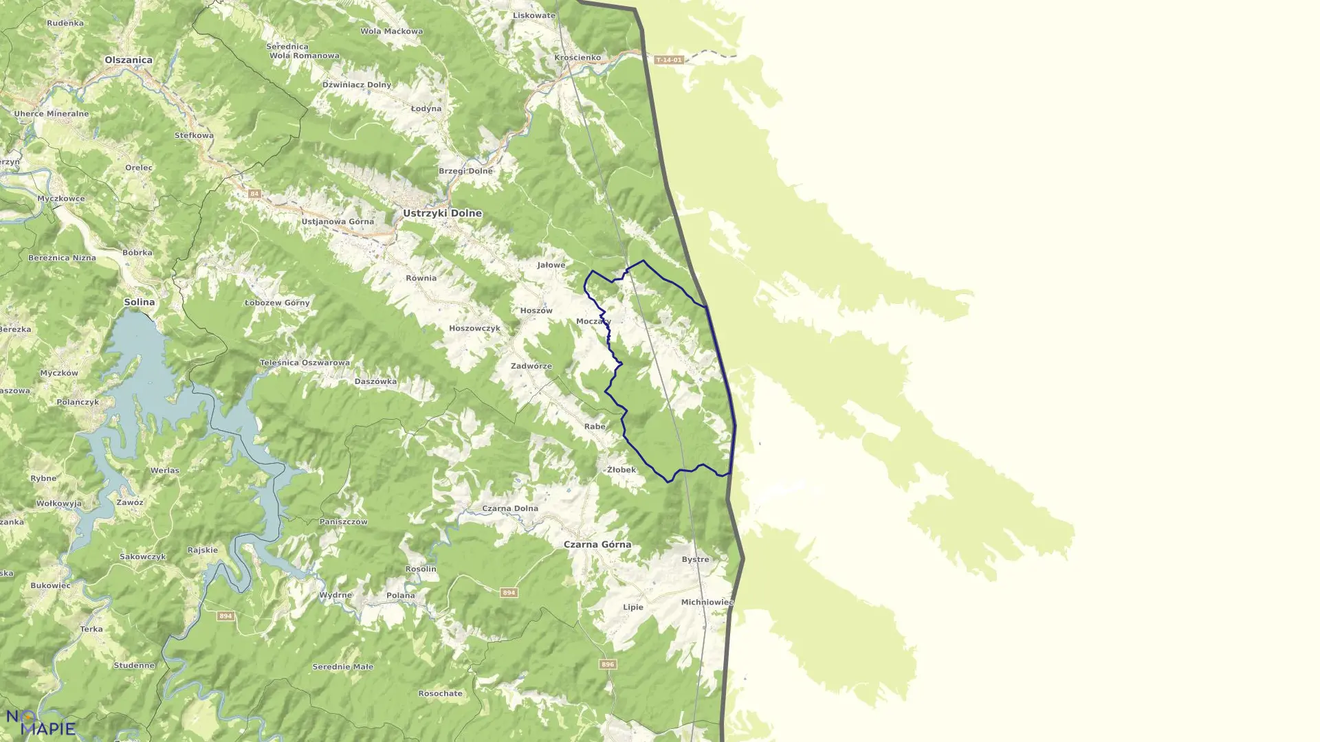 Mapa obrębu Bandrów Narodowy w gminie Ustrzyki Dolne