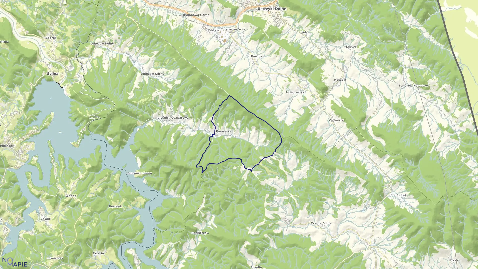 Mapa obrębu Daszówka w gminie Ustrzyki Dolne