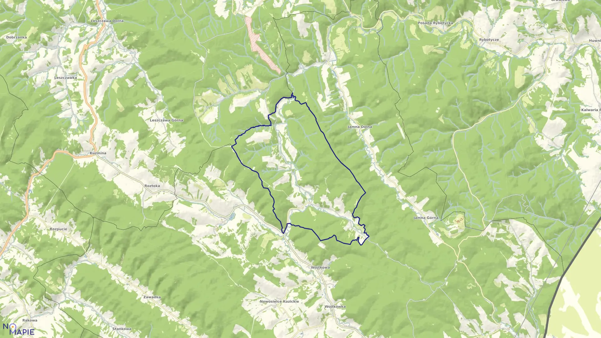 Mapa obrębu Grąziowa w gminie Ustrzyki Dolne