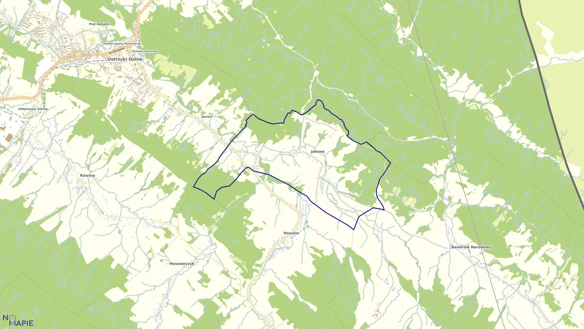 Mapa obrębu Jałowe w gminie Ustrzyki Dolne