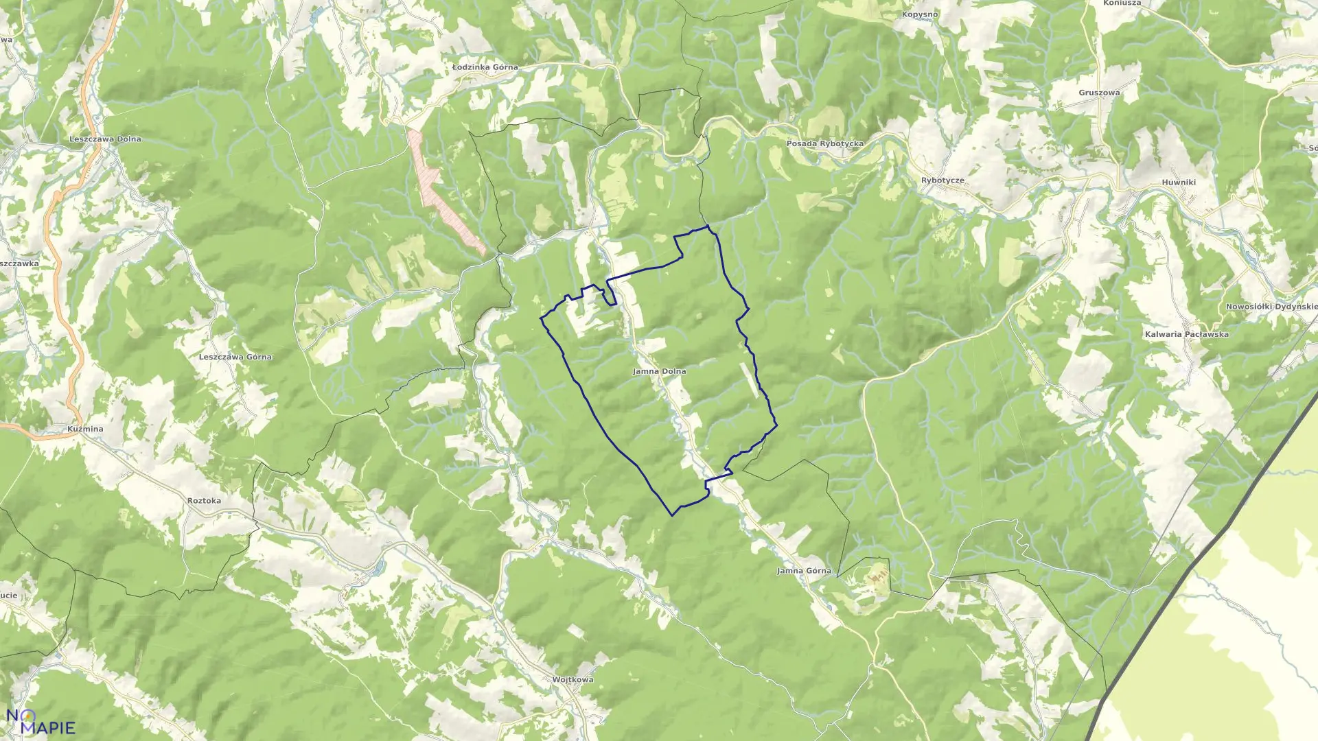 Mapa obrębu Jamna Dolna w gminie Ustrzyki Dolne