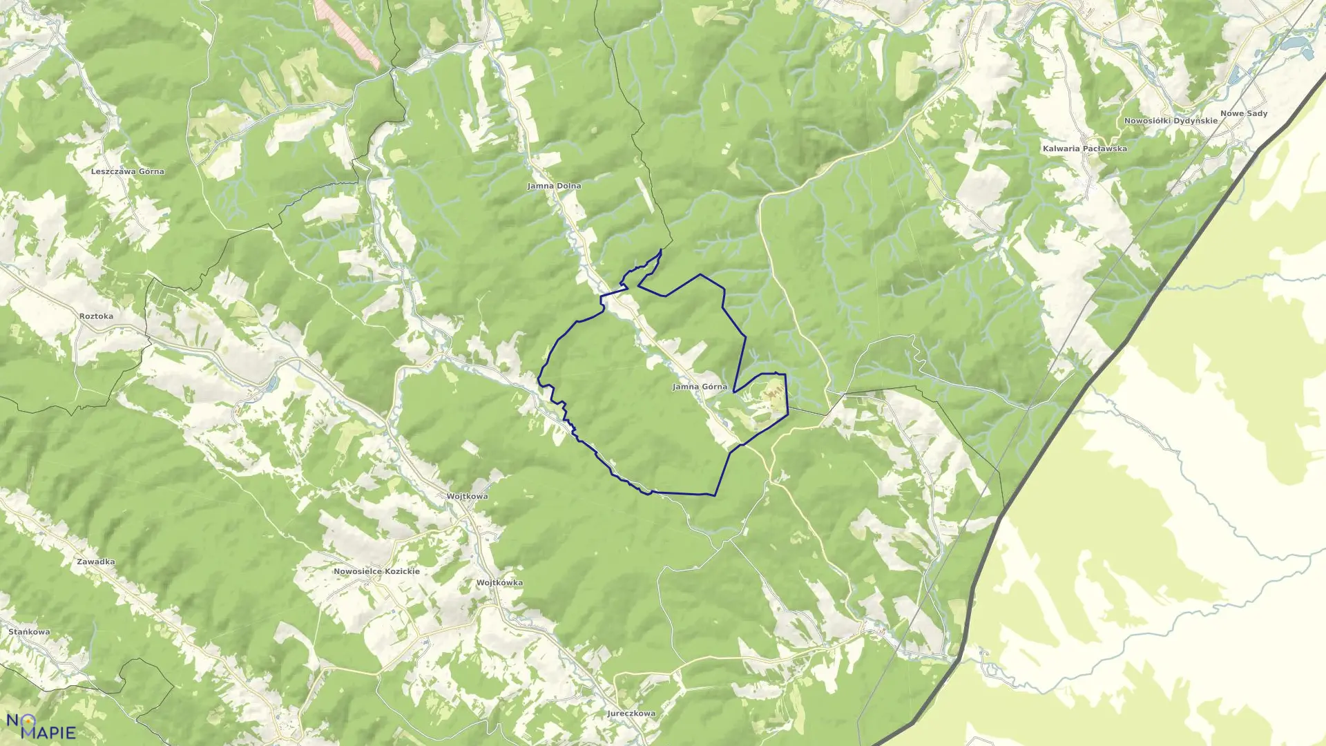 Mapa obrębu Jamna Górna w gminie Ustrzyki Dolne