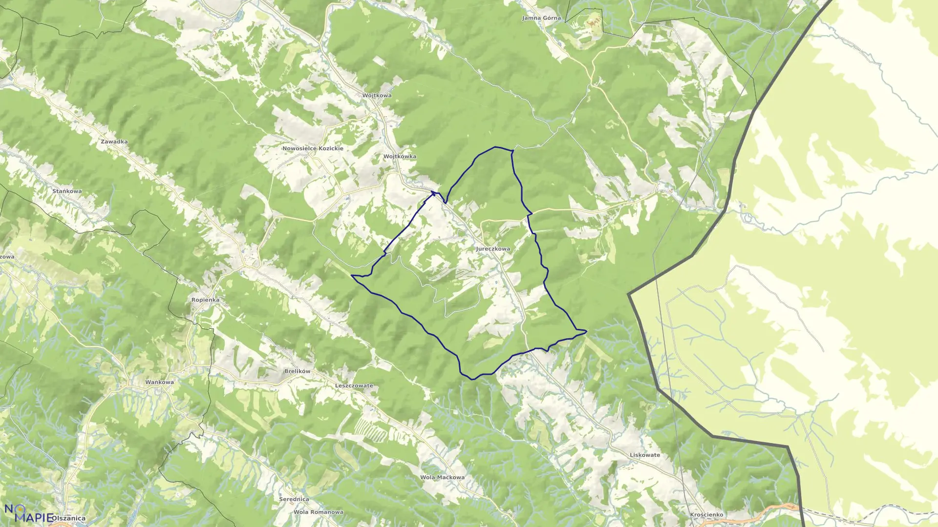 Mapa obrębu Jureczkowa w gminie Ustrzyki Dolne