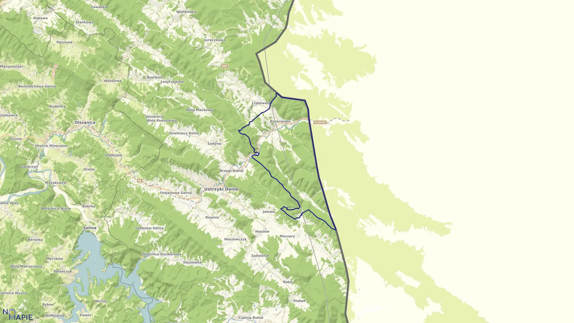 Mapa obrębu Krościenko w gminie Ustrzyki Dolne