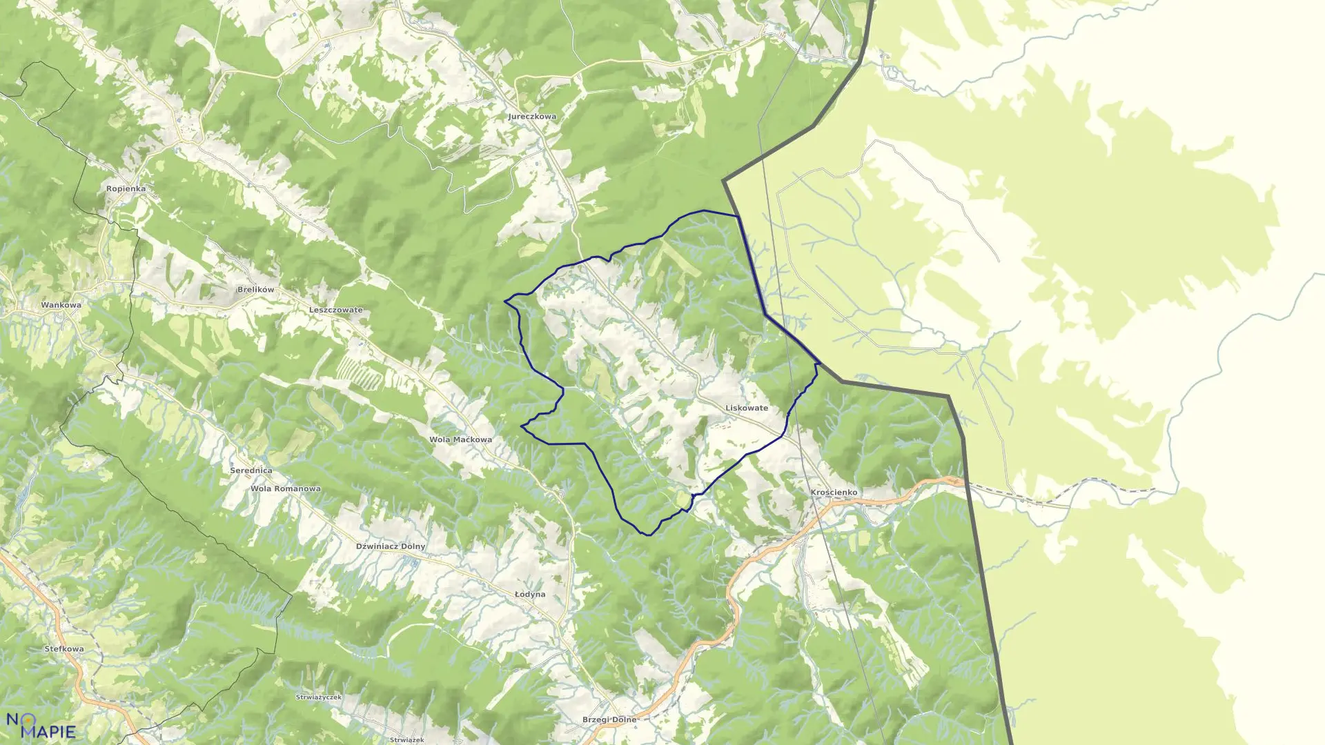 Mapa obrębu Liskowate w gminie Ustrzyki Dolne