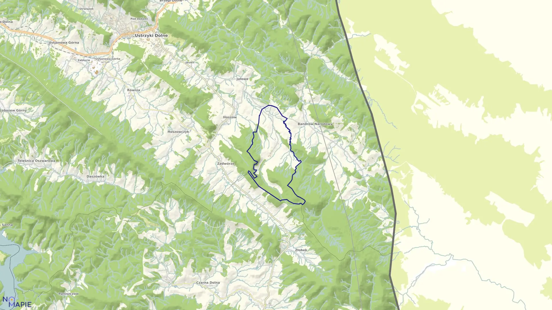 Mapa obrębu Moczary w gminie Ustrzyki Dolne