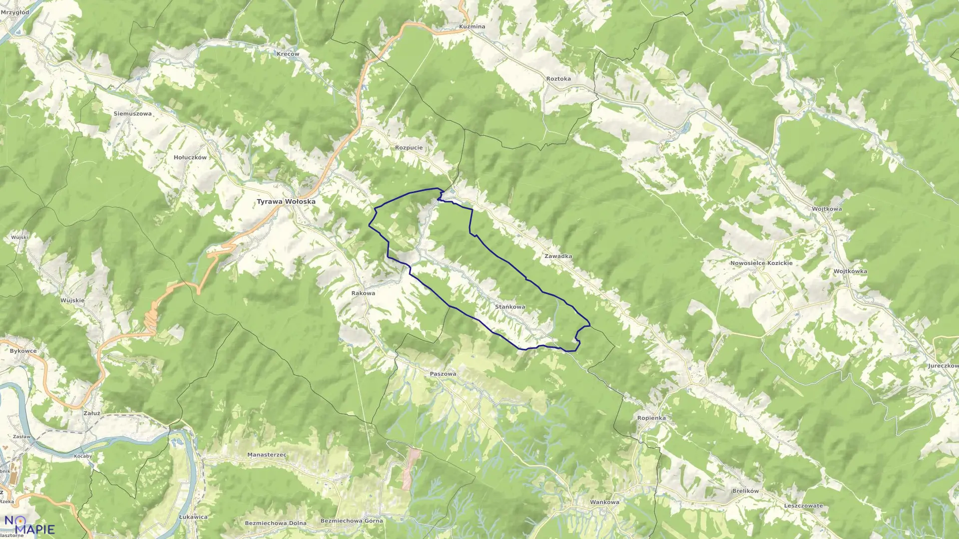 Mapa obrębu Stańkowa w gminie Ustrzyki Dolne