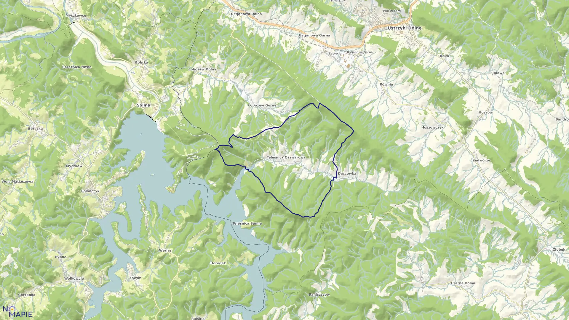 Mapa obrębu Teleśnica Oszwarowa w gminie Ustrzyki Dolne