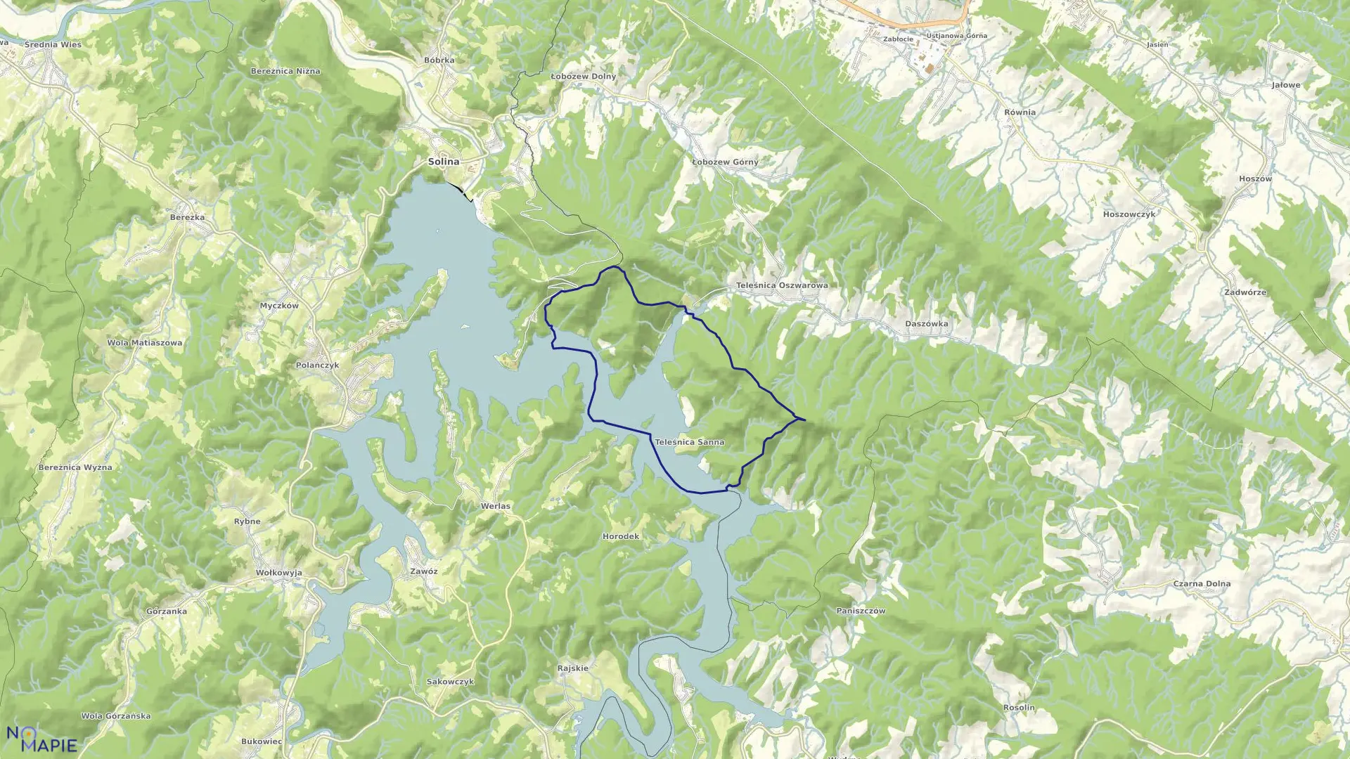 Mapa obrębu Teleśnica Sanna w gminie Ustrzyki Dolne