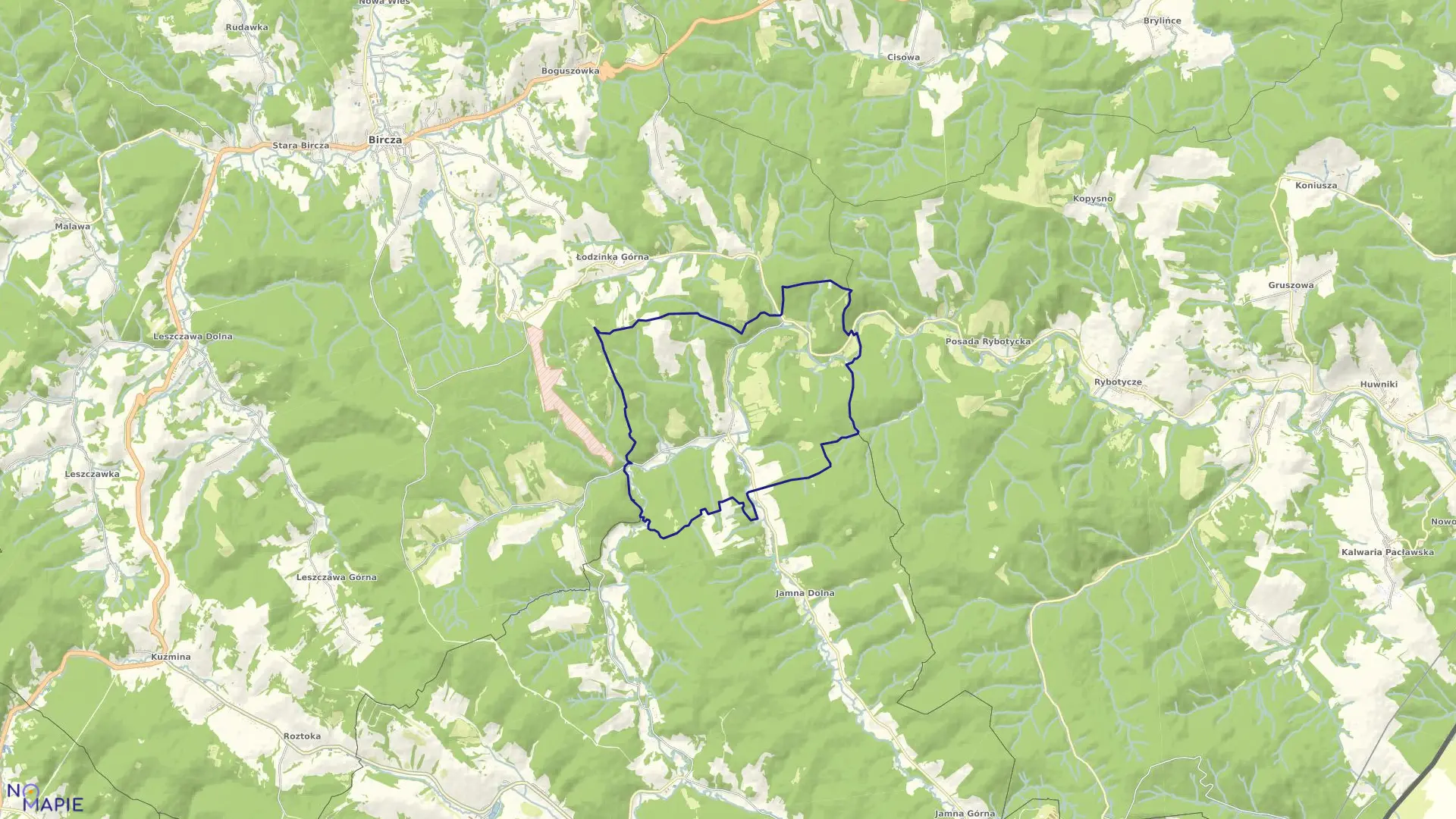 Mapa obrębu Trójca w gminie Ustrzyki Dolne