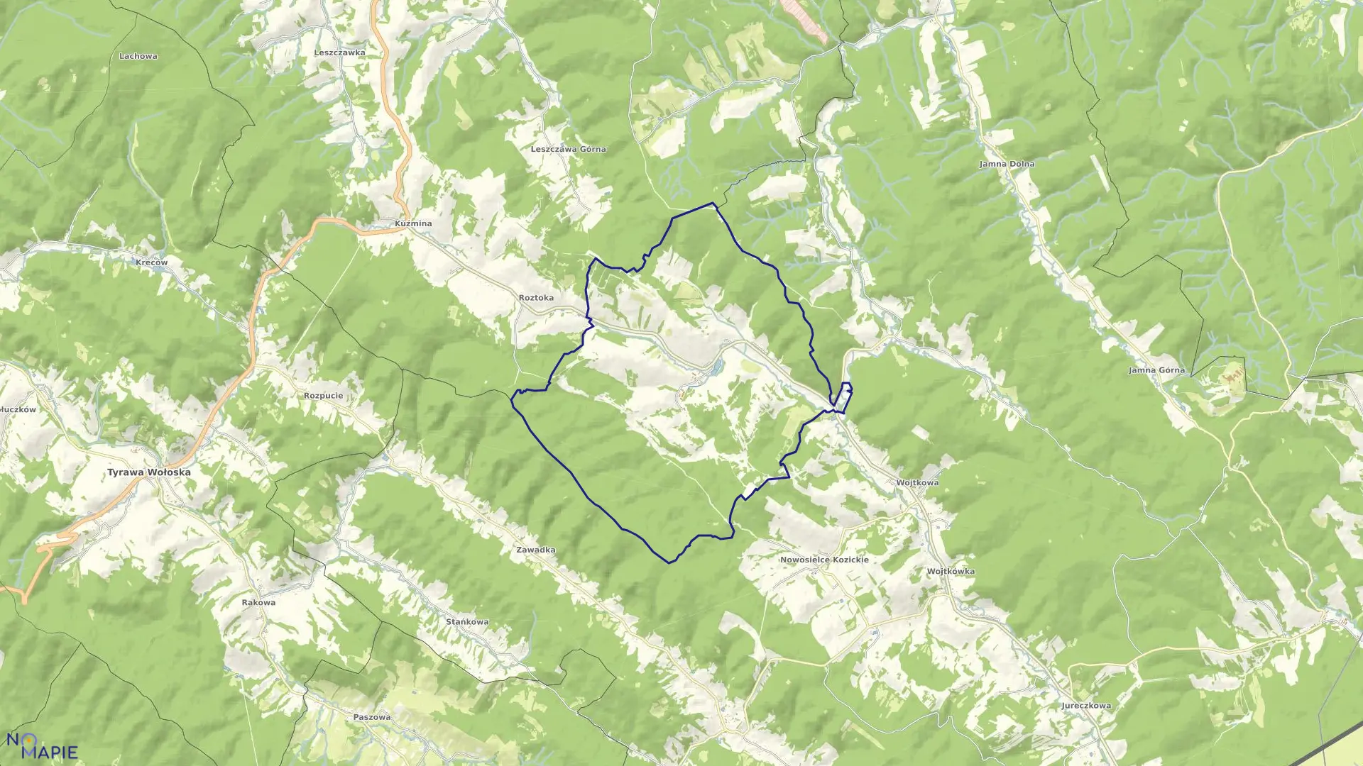 Mapa obrębu Trzcianiec w gminie Ustrzyki Dolne