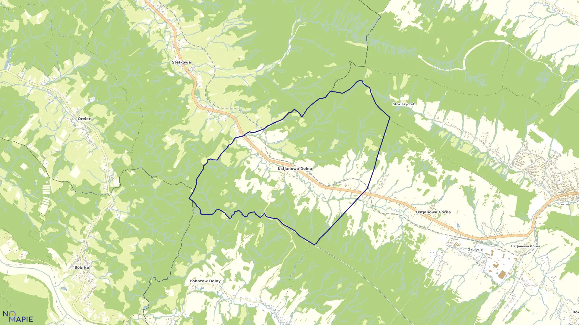 Mapa obrębu Ustjanowa Dolna w gminie Ustrzyki Dolne