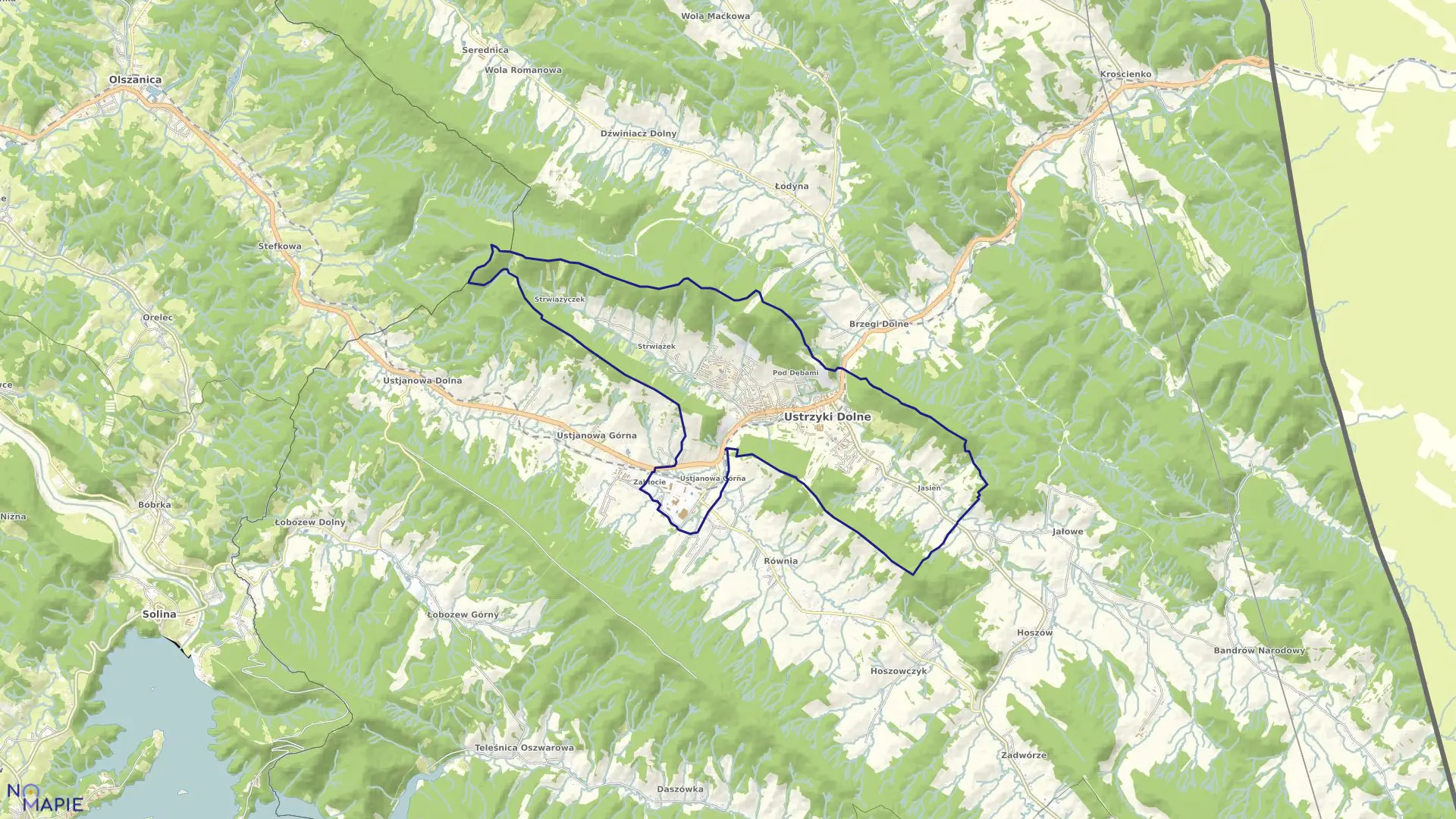 Mapa obrębu Ustrzyki Dolne w gminie Ustrzyki Dolne