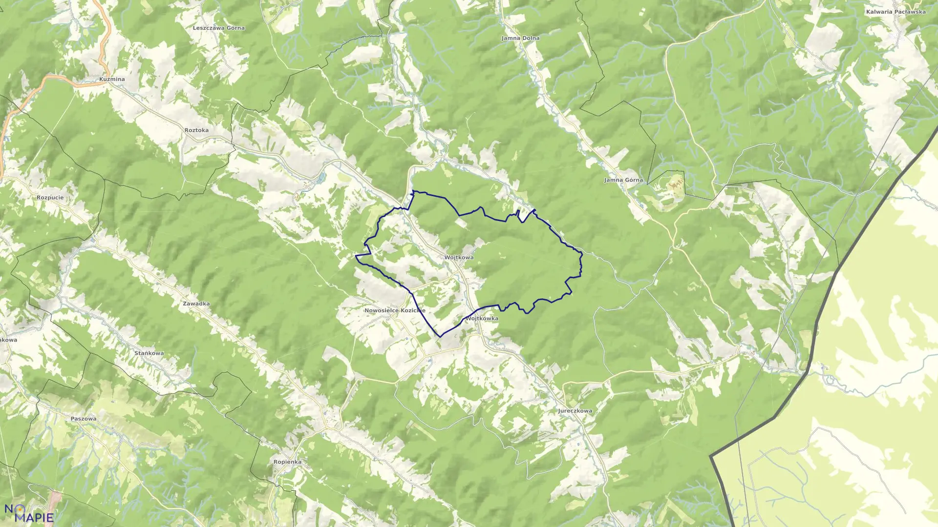 Mapa obrębu Wojtkowa w gminie Ustrzyki Dolne