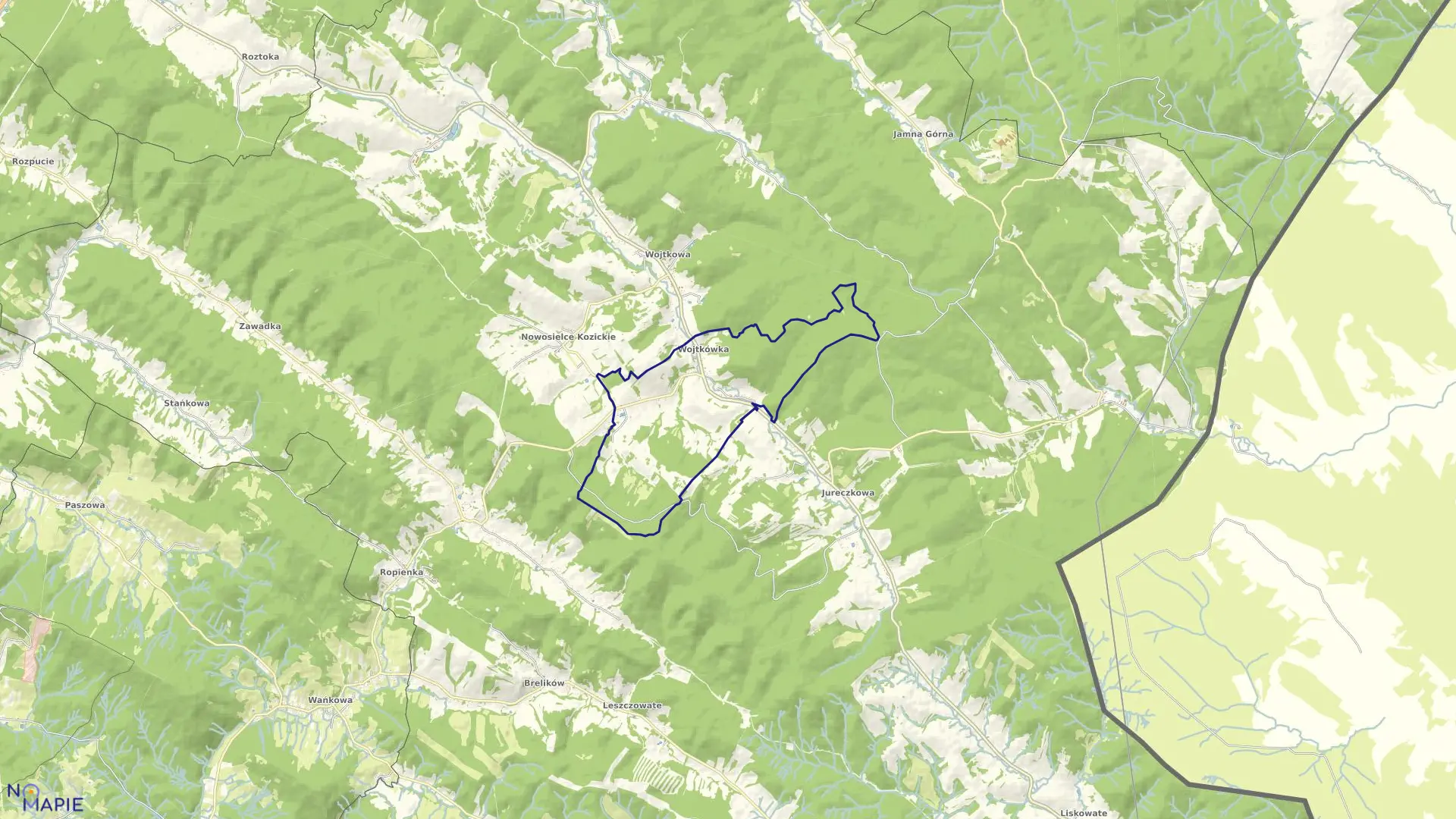 Mapa obrębu Wojtkówka w gminie Ustrzyki Dolne