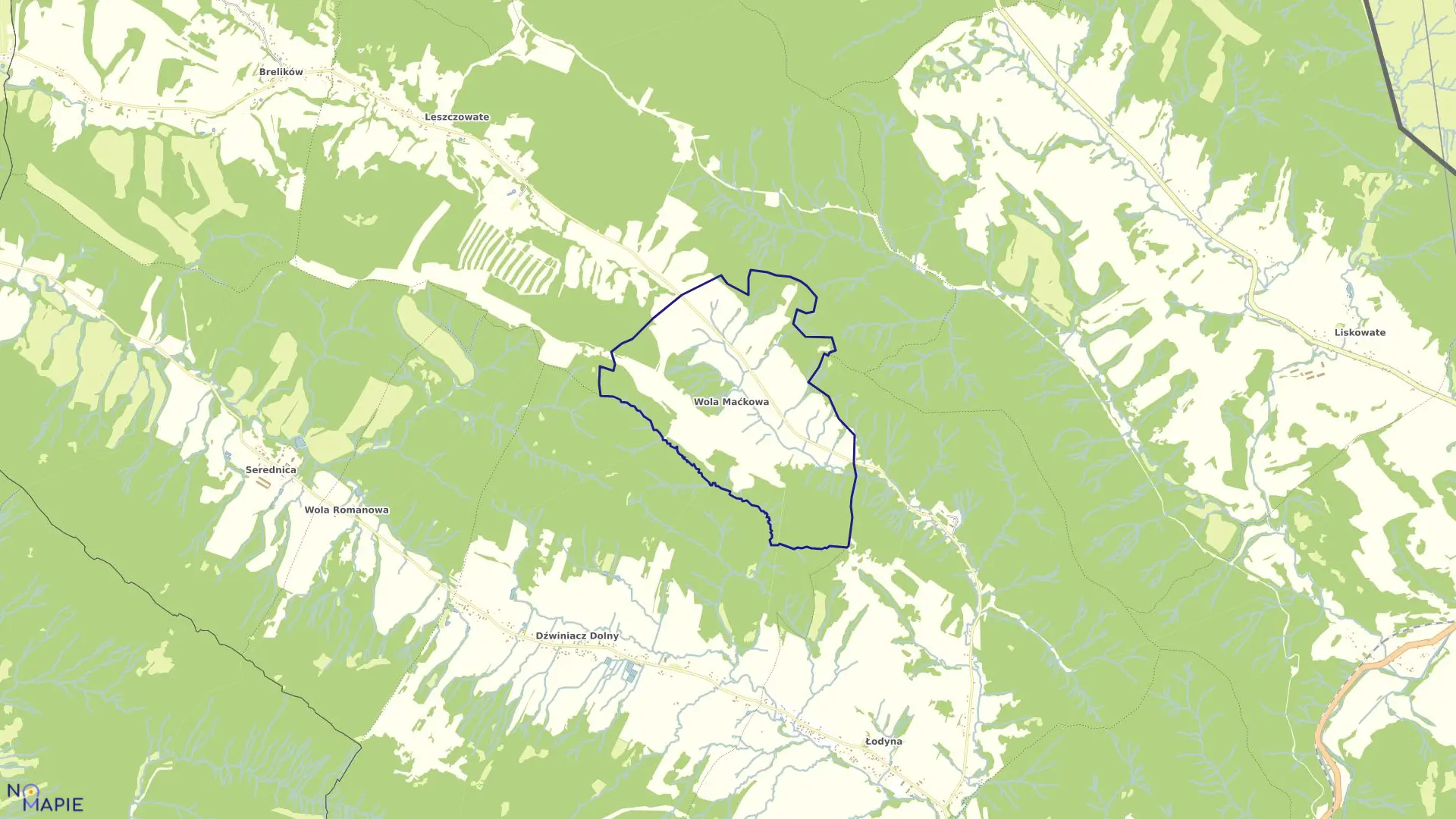 Mapa obrębu Wola Maćkowa w gminie Ustrzyki Dolne